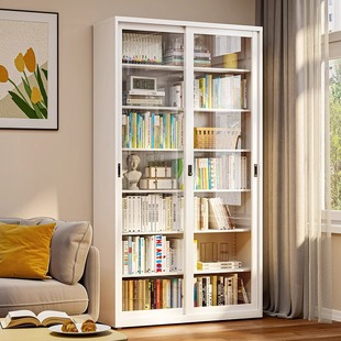 Household steel bookcase sliding door dustproof glass bookcase with lock display cabinet floor storage cabinet book shelf