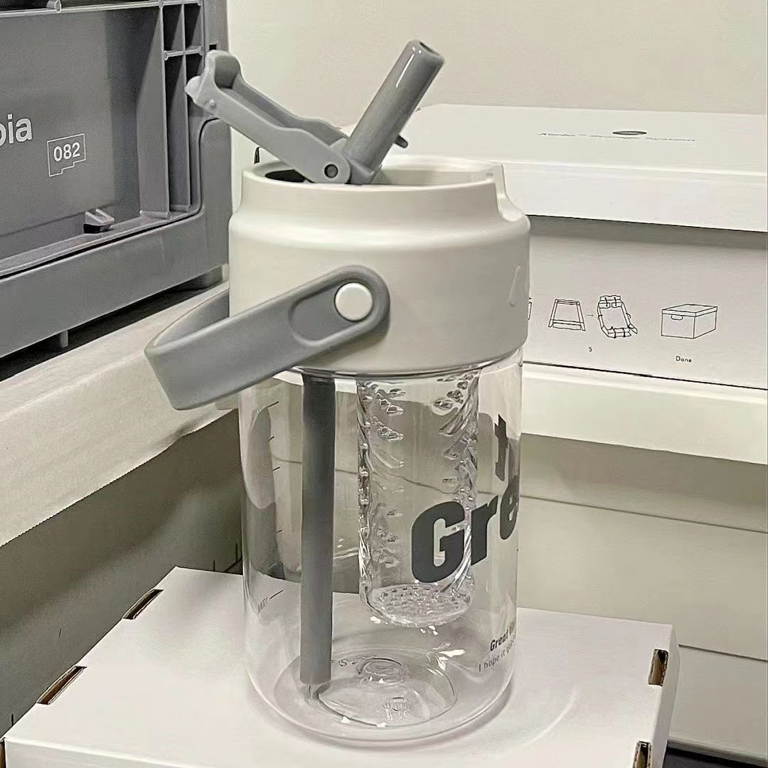 男女生高颜值花茶杯大容量水杯运动吸管塑料杯带茶隔学生刻度杯子