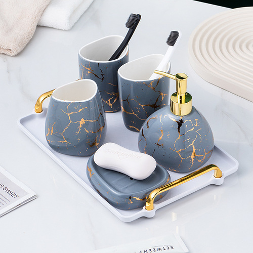 Ceramic bathroom five-piece set, toothbrush set, bathroom accessories, bathroom cup, toothbrush cup set, light luxury cups