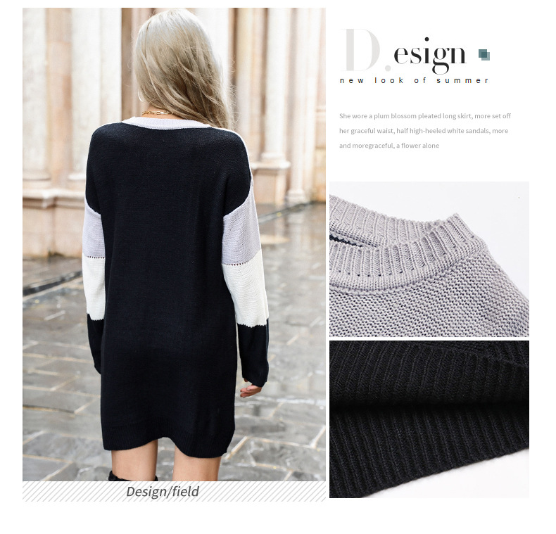 Loses, langärmliges Pulloverkleid mit Leopardenmuster und Kontrast_voghion.com