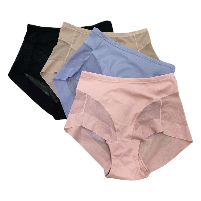 Calzoncillos de mujer de cintura media europea y americana transfronterizos calzoncillos de malla transparente cintura adelgazante cómoda ropa interior de mujer elástica alta sin costuras