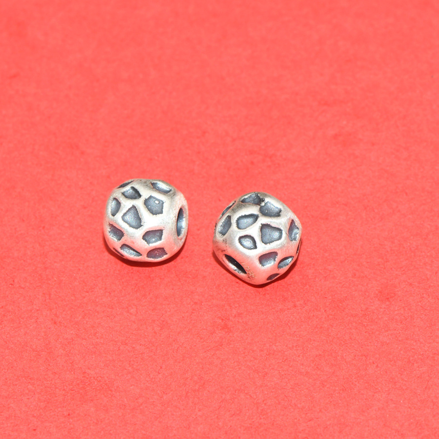 S99 Pure Silver Concave-Convex Spacer Beads with Six-Word Mantra, Loose Beads for DIY Handmade Beading, Stringing, and Barrel Bead Accessories