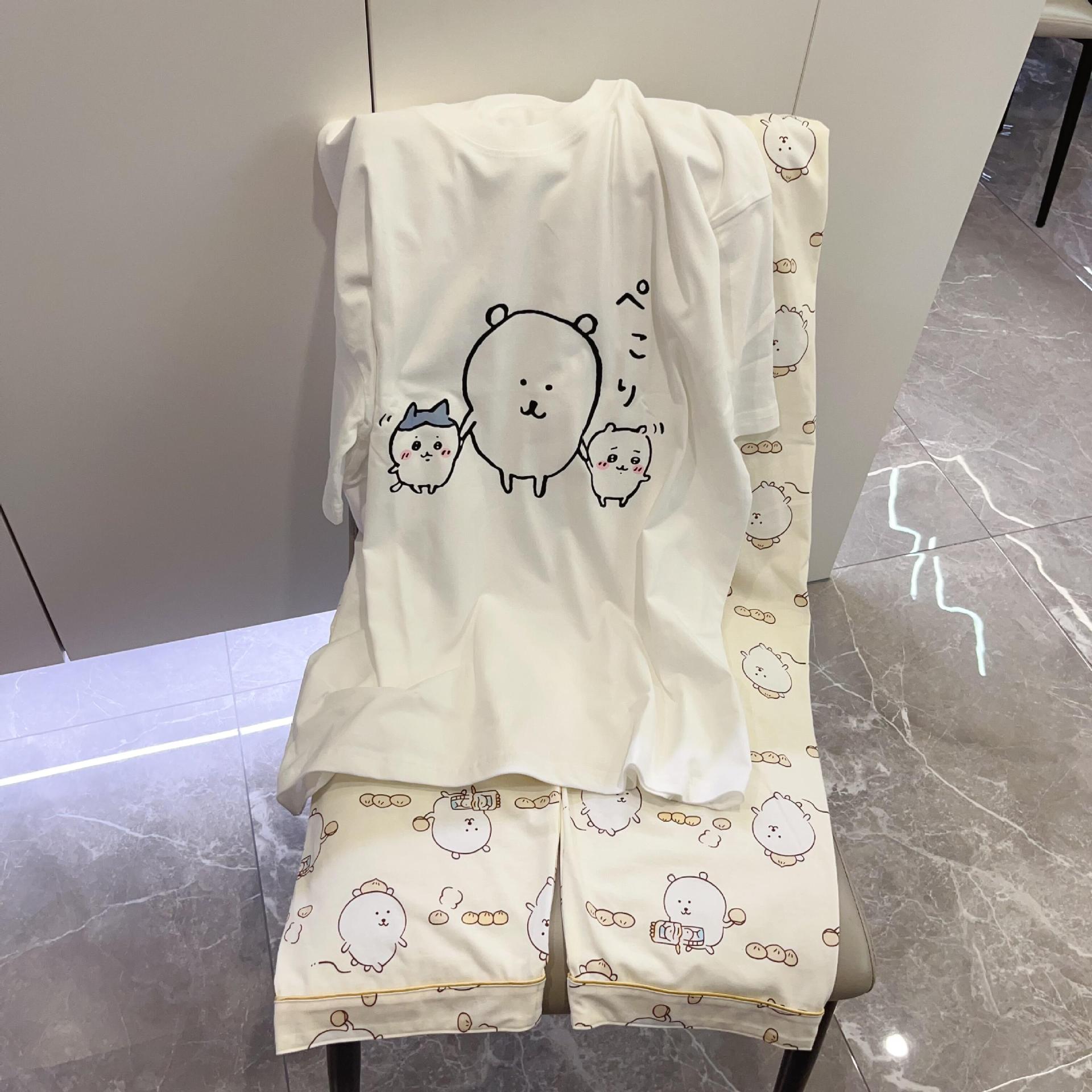 Nagano Self-deprecating Bear Pajamas Women's Spring and Autumn Cotton Round Neck Long Sleeve suit Cartoon Cute Gee Home Clothes