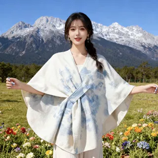 云南大理纯植物手工板蓝根扎染气质扎染披肩经典时尚百搭