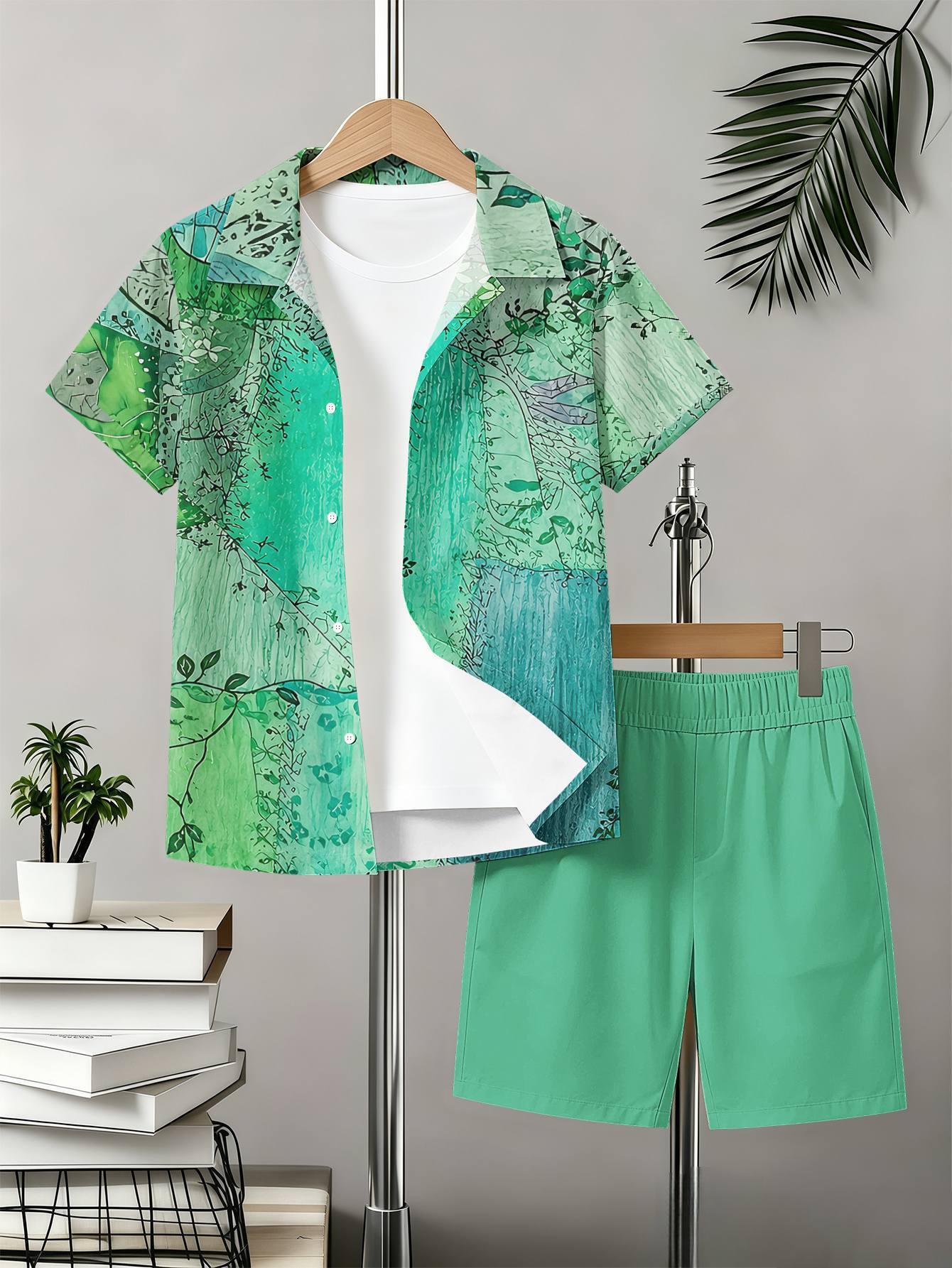 Boys Retro 3d Print Collared Shirt And Shorts Summer Set_voghion.com