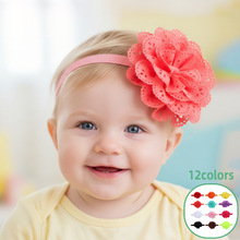 欧美新款弹力宝宝头带可爱花朵镂空儿童发带四季薄款舒适婴儿发饰