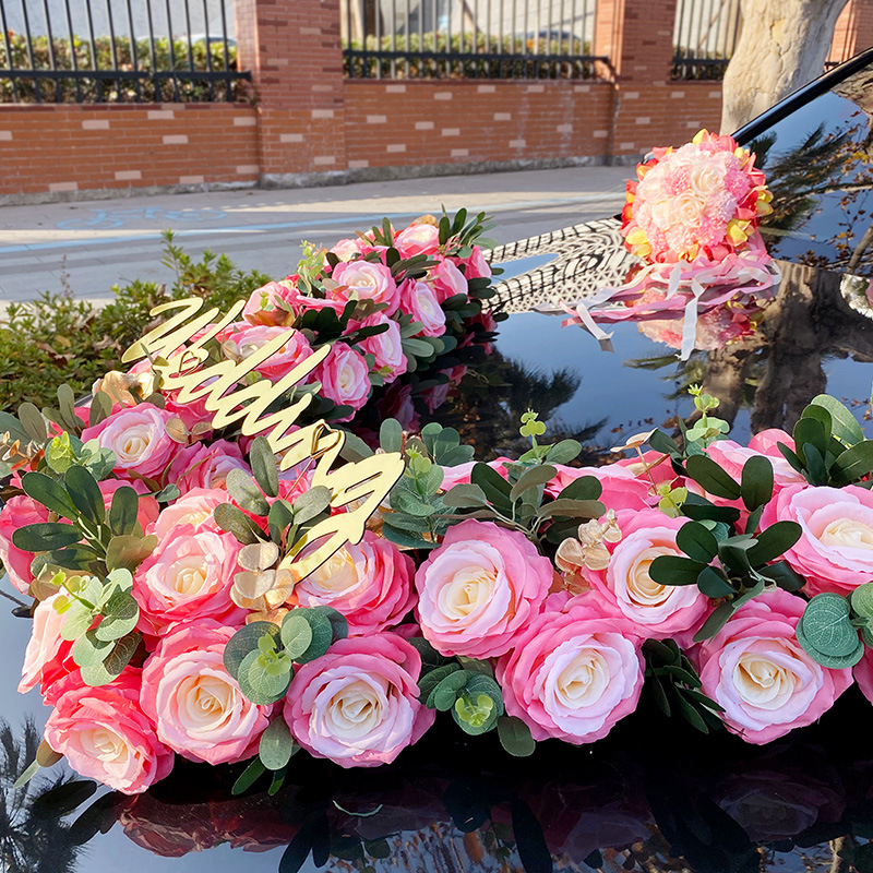 Boda coche decoración simulación flotador cabeza flor boda equipo cabeza coche en forma de v rosa festivo boda ramo floral