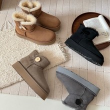 【桑坡实力供货】厚底3352一粒木扣女士增高雪地靴Ay皮毛一体