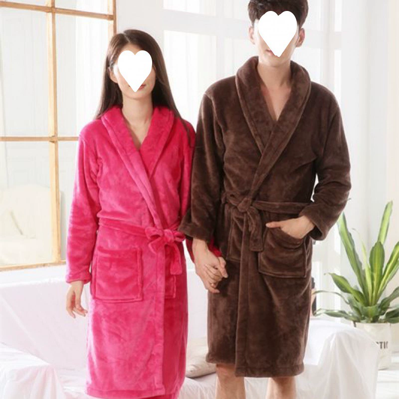 Длинная домашняя одежда, утепленная фланелевая ночная рубашка, парный халат для мужчин и женщин, осенне-зимний коралловый бархатный халат на флисовой подкладке