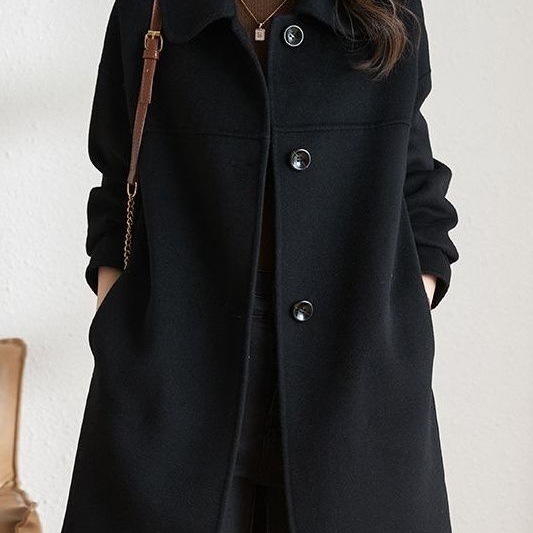 2025女秋冬新款韩版时尚宽松加肥版娃娃领羊毛呢中长款女外套
