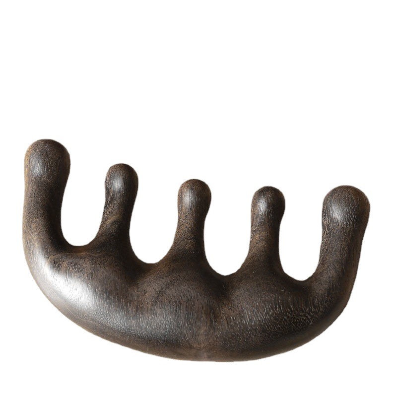Golden sándalo cinco dientes cabeza redonda grande meridiano masaje peine multifuncional cuello cabeza masaje piel presionando punto de acupuntura peine de madera