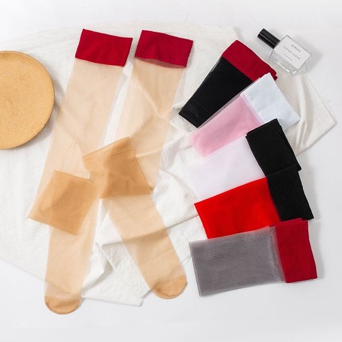 Red Edge Stockings Knee-High Splicing Over-the-Knee Socks Thin Skin-Colored High-Calf Socks Black Stockings Model A8
