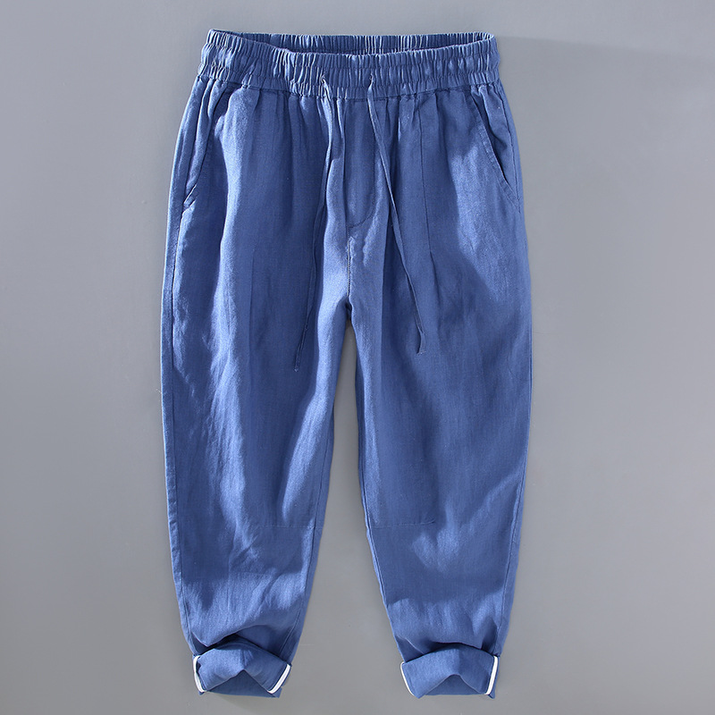 Leinenhose für Herren im chinesischen Stil, locker sitzende Hose mit geradem Bein und weitem Bein, Sommerhose aus Leinen für Herren, lässige Sporthose_voghion.com
