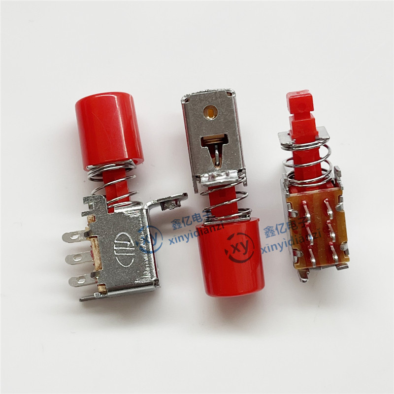 A03自锁六脚带单耳朵螺口直键开关 PS-22F06红色琴键开关配按键帽