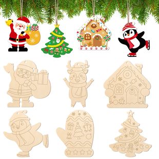 Cross-Border Christmas Party Decoration Pendant Wooden Christmas DIY Wooden Craft Christmas Tree Hanging Ornaments