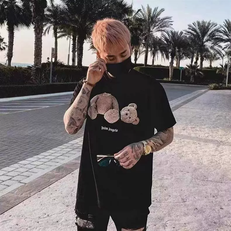 Правильная версия pa Tide Brand Сломанная голова медведя с коротким рукавом пальмовое дерево High Street ins Тедди Медведь Акула Мужская и женская пара футболка