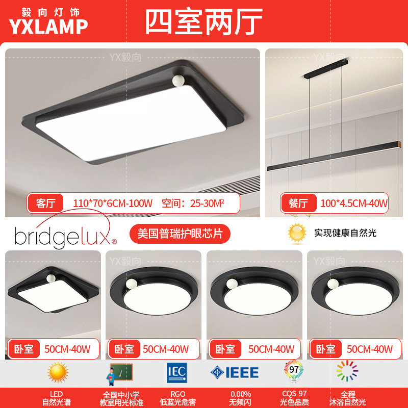 Luz de techo minimalista italiana sala de estar luz principal LED atmósfera creativa simple negro de alto nivel protección de ojos lámpara de dormitorio principal