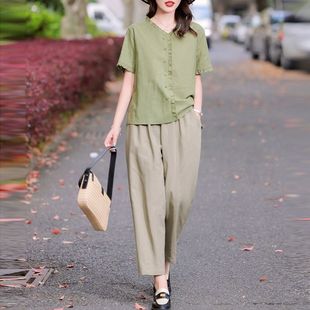 Cotton and Linen Suit for Women Summer 2024 New Fashion Light and Mature Women's Clothing Middle-Aged Mother Loose Casual Elegant Two-Piece Set