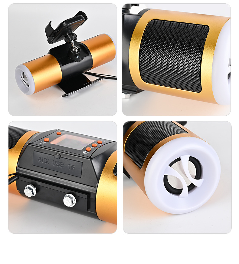Motorcycle Audio Aluminum Alloy Mobile Phone Holder with Color Screen Display, Bluetooth Mp3 Audio, and Mobile App Control