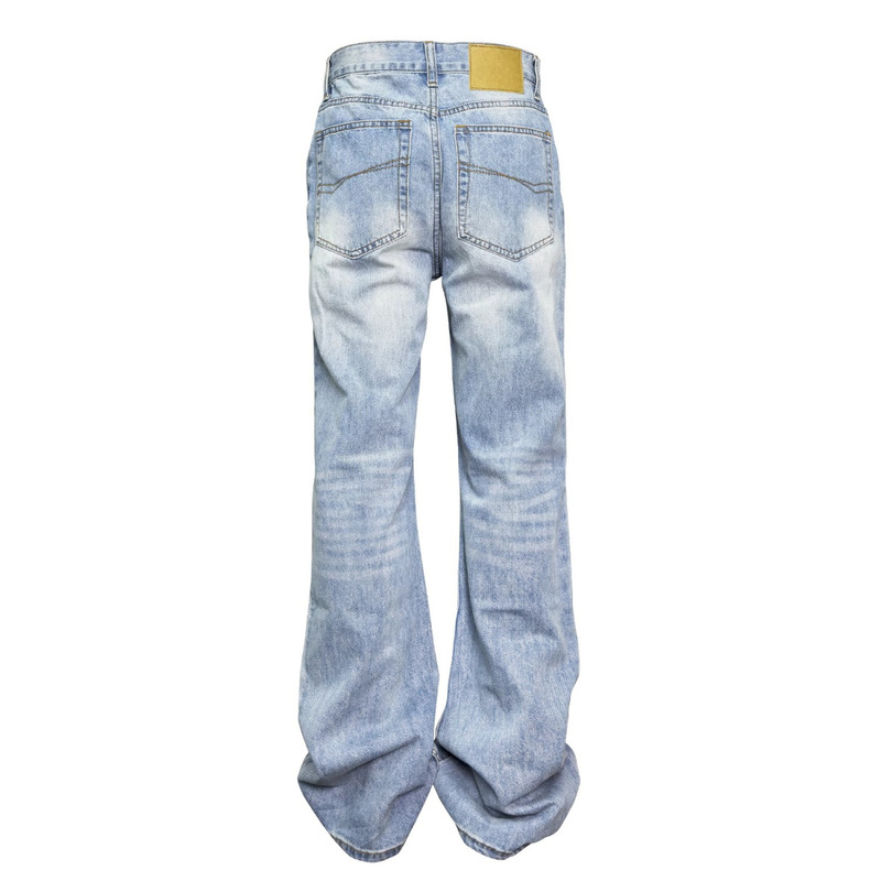 Fashion Ins Simple Brand-Free Trendy New Japanese Versatile Cleanfit Light-Colored Rippled Jeans