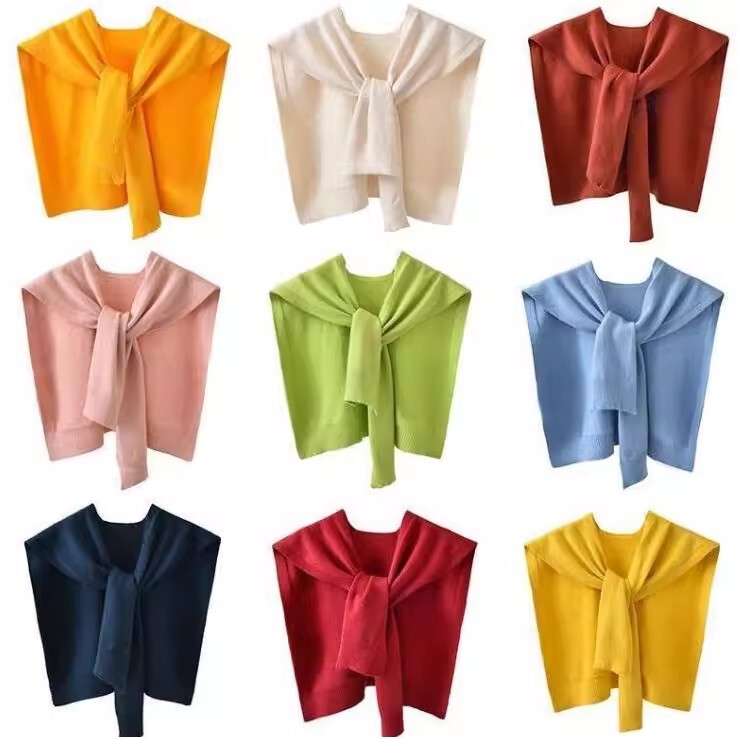 Summer New Korean-Style Knitted Gray Shawl Casual Outerwear Shoulder Wrap Internet Celebrity Knotted Shirt Scarf High-End Summer New Korean-Style Knitted Gray Shawl Casual Outerwear Shoulder Wrap Internet Celebrity Knotted Shirt Scarf High-End