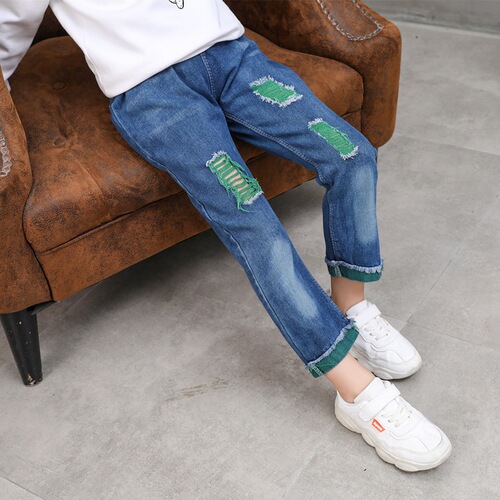 Factory Girls' Denim Jeans for Spring and Autumn, for Young Children and Toddlers, Wide Leg Casual Pants for Kids, Long Pants