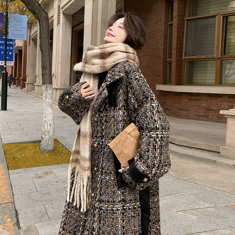 Уникальный супер красивый цвет карри маленький ароматный ветер шерстяное пальто женский весенний качели золотой ветер высокого уровня