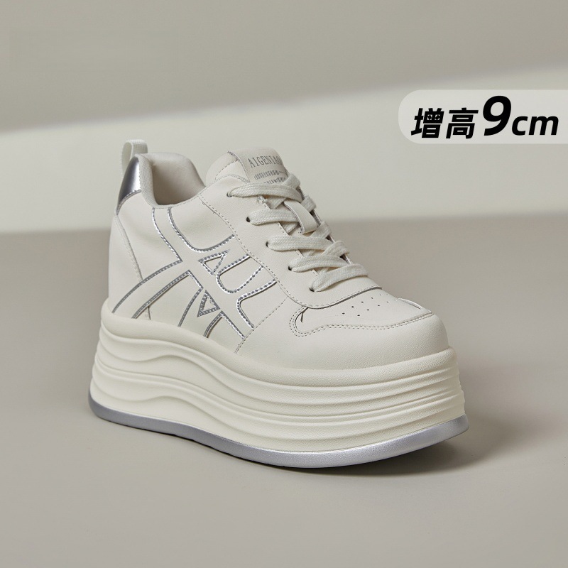 厚底内增高9cm高级感银色小白鞋女2025秋季新款小个子休闲运动鞋|undefined