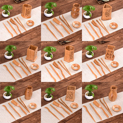 批發碳化竹製茶道六君子組合套裝 異形四方鏤空茶具 功夫茶具配件