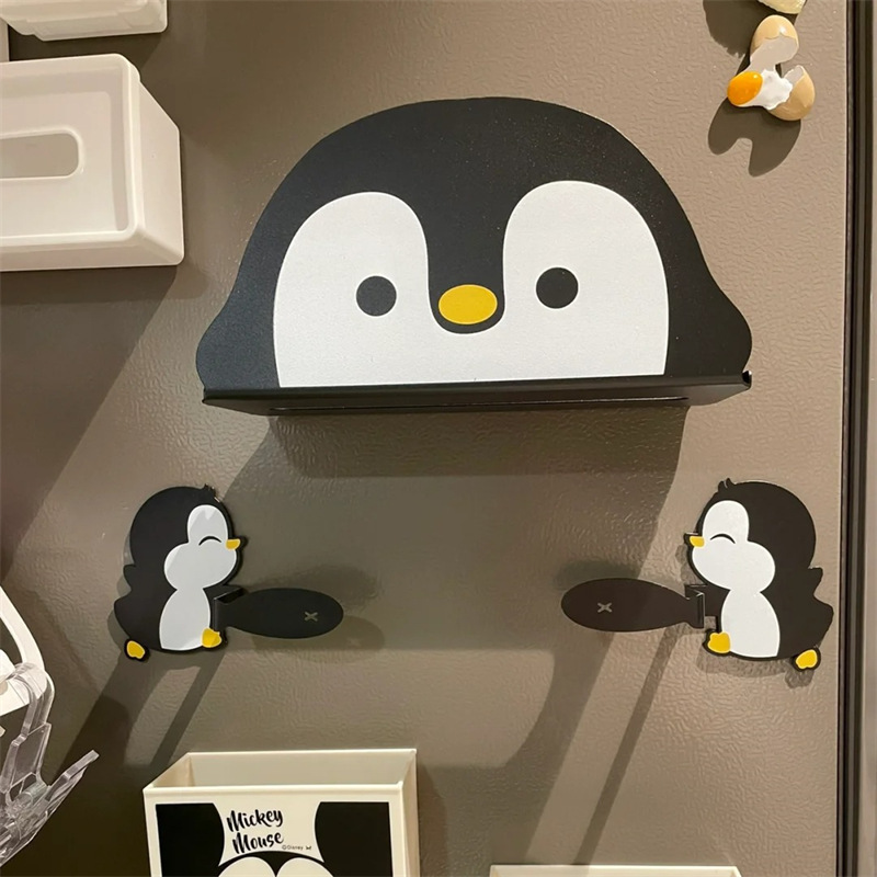 ペンギン洗面タオル収納ケース壁掛け式高颜値トイレ鏡盤下穴なしキッチンティッシュ逆さまケース|undefined