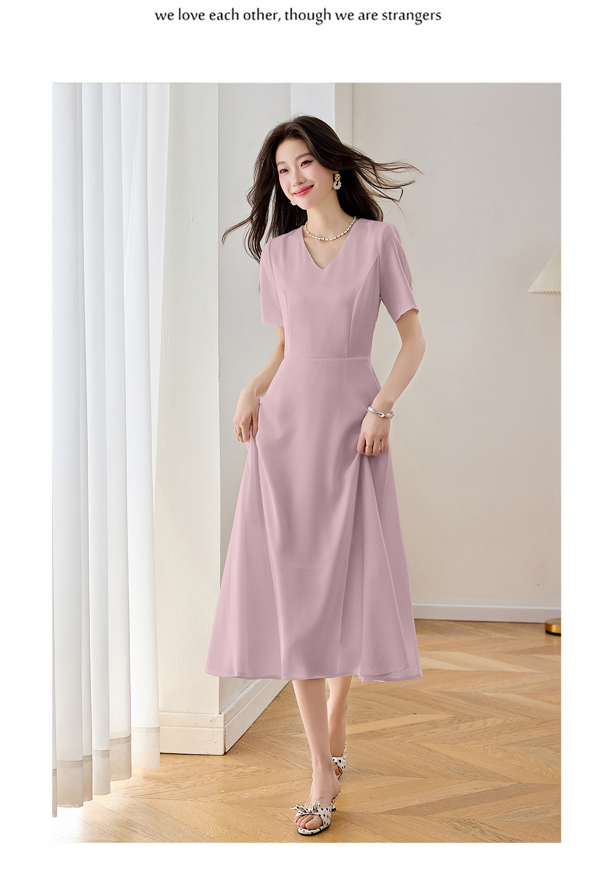 Đầm maxi nữ thắt eo cổ V dáng dài phối màu trơn — màu xanh đậm, màu tím, màu trắng chi tiết 19