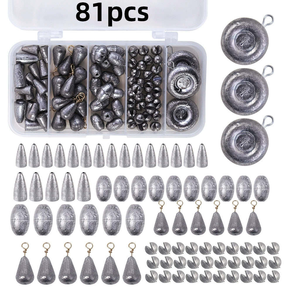 Кросс-бордерный набор грузил из 81 предмета с круглой петлей, грузилом в форме листа ивы, плоскогубцами с пропускным отверстием, набором аксессуаров для утяжеленных рыболовных снастей.