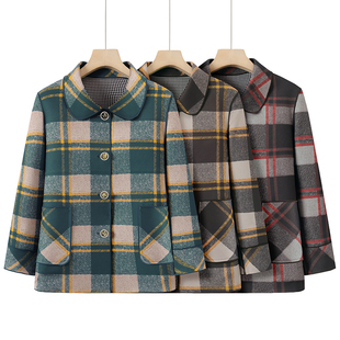 Mom's Spring Plaid Outwear, Middle-Aged and Elderly Woolen Tops, Women's Fashionable Grandma Clothes, Autumn Clothes, New Mother-In-Law Clothes