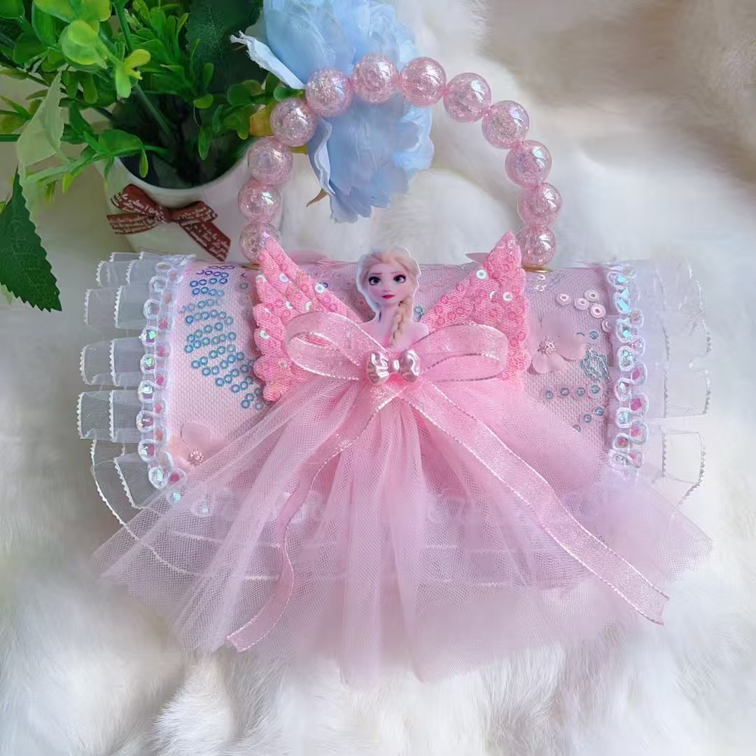 Bolso de perlas, bolso de arco, bolso de princesa Melody, bolso de Año Nuevo, bolso de hombro cuadrado de cadena de niña roja