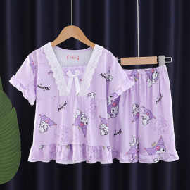 新款女童公主风睡衣春秋季薄款卡通短袖女孩宝宝中大童家居服套装