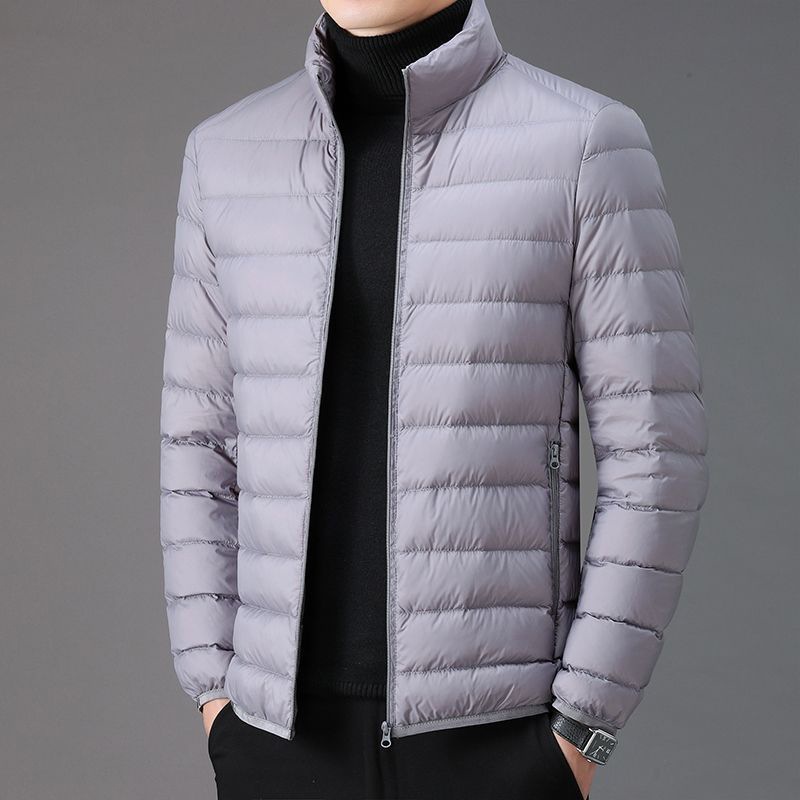 Chaqueta de algodón de plumón ligero para hombre Chaqueta de cuello alto informal corta ligera de invierno de mediana edad Chaqueta de algodón delgada cálida