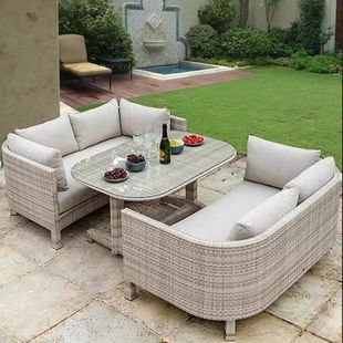 Outdoor Rattan Sofa Garden Double Waterproof Sun Protection Terrace Outdoor Courtyard Leisure Balcony Open-Air Rattan Chair Combination