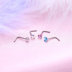 European and American Fashion Heart L-Shaped Nose Stud with 7-Word Curved Bar Zirconia Nose Ring Piercing Jewelry Cross-Border Wholesale Supply