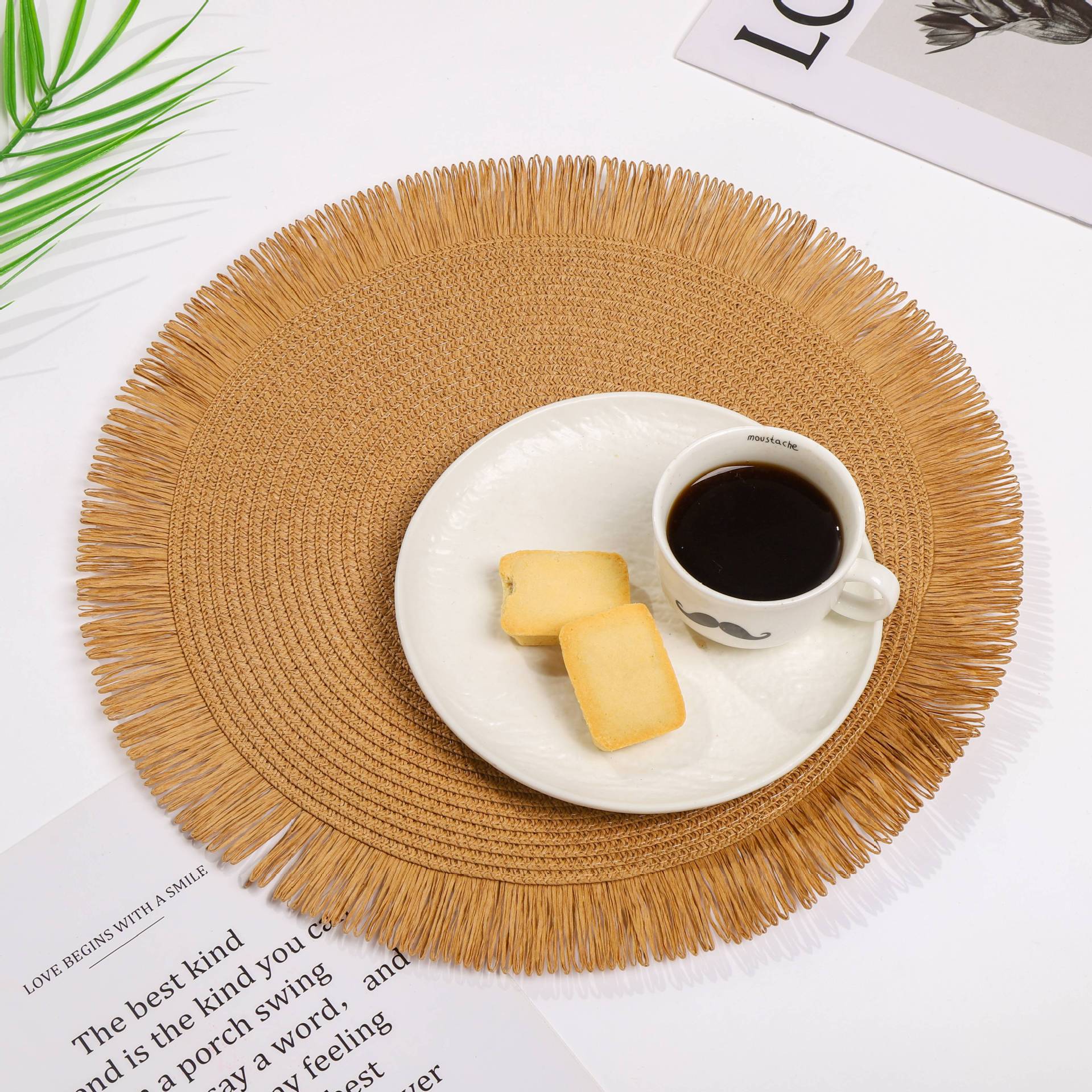Manteles individuales redondos de ratán, manteles individuales de estilo japonés para frutas, manteles individuales para mesa de centro, manteles individuales, vajilla exclusiva transfronteriza