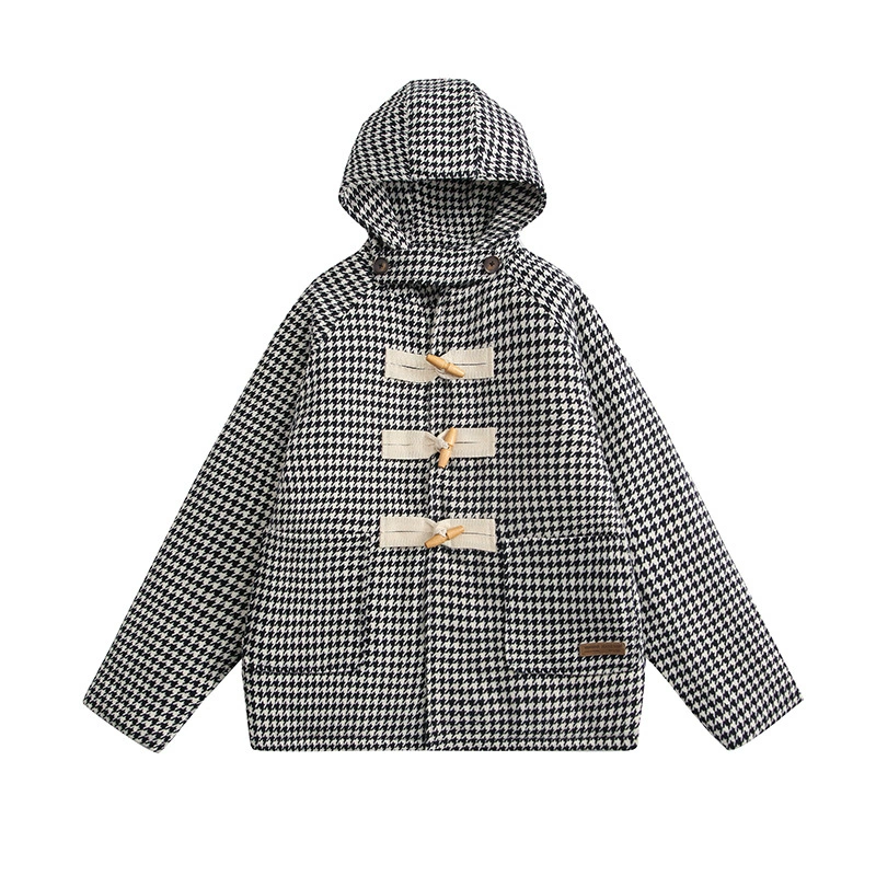 Retro Woolen Coat Unisex, Thickened Winter Jacket, Houndstooth Plaid 2021