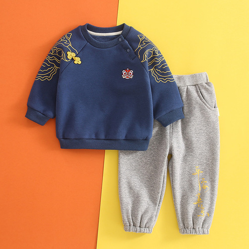 New velvet winter suit tops and pants baby Chinese style Tang suit New Year's greetings birthday catch Zhou Guochao 6222