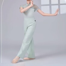 定制儿童古典练功服套装旗袍领网纱上衣阔腿裤飘逸透气舞蹈训练服