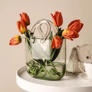 Nordic Internet celebrity bag glass vase portable Blue primary color decoration creative light luxury living room aquatic flower arrangement decoration