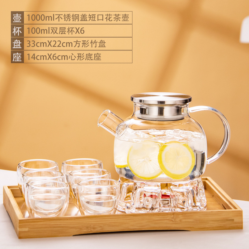 Tetera de vidrio resistente al calor tetera de bambú de gran diámetro olla engrosada tetera de flores y hierba tetera de gran capacidad hervidor de agua fría tetera hirviendo