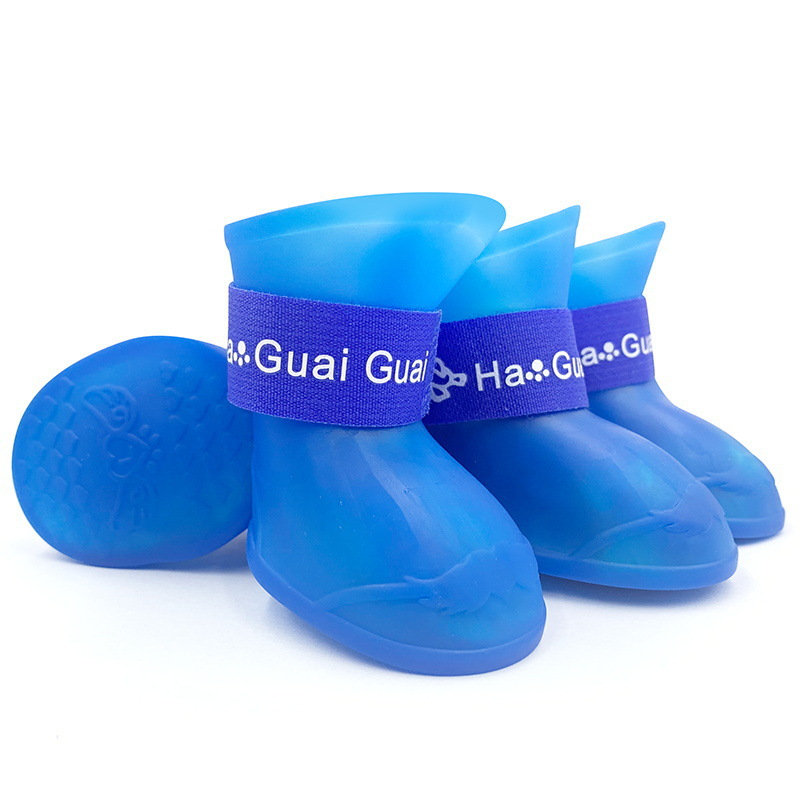 Botas de lluvia de silicona para mascotas de dibujos animados transfronterizos de alta calidad perro pequeño fuera antideslizante resistente al desgaste zapatos de perro impermeables cubierta de pie de peluche
