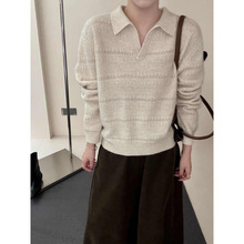 2025秋季新款韩版镂空羊毛衫polo领多巴胺色系针织衫女松弛感毛衣