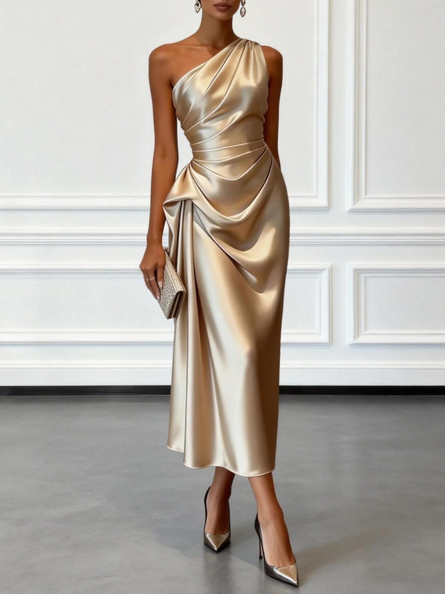 2026 European And American Cross-border Foreign Trade New High-end Satin Pleated Waist-cinching Sleeveless Evening Dress_ecoleips.com