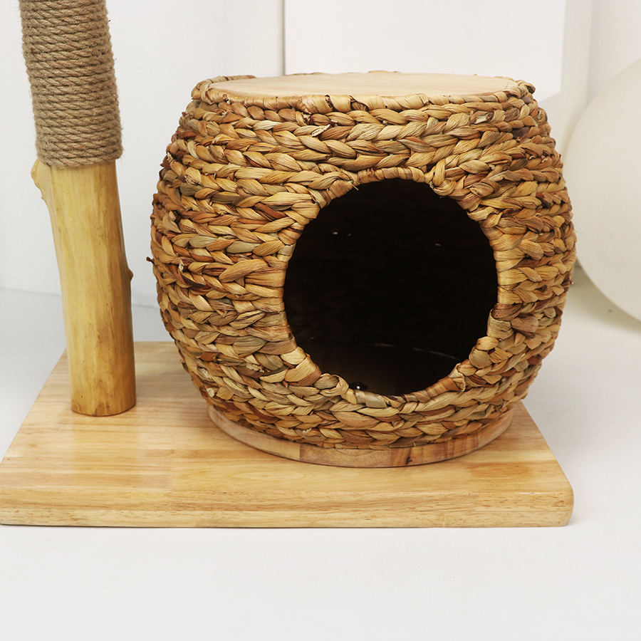 Nido de gato de paja de madera maciza de lujo nido de mascotas casa de gato tablero del rasguño fuente de fábrica estable gato villa gato escalada marco