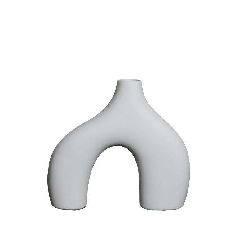 Moderno simple creativo blanco y negro jarrón de cerámica decoración modelo sala de estar flor seca arreglo de flores decoración del hogar al por mayor