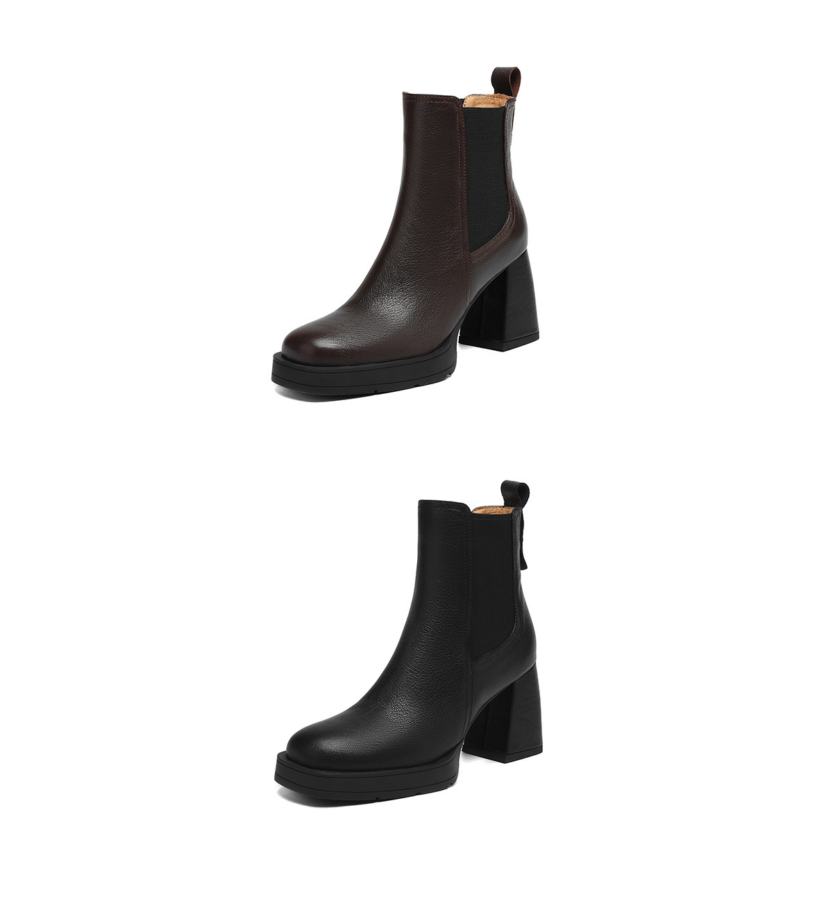 Boot Chelsea cổ ngắn mũi vuông da dê mềm, gót dày platform, phong cách cổ điển, dáng slip-on thu đông — nhung đen, Nhung nâu, Lớp lót đơn màu đen, Lớp lót đơn màu nâu chi tiết 25